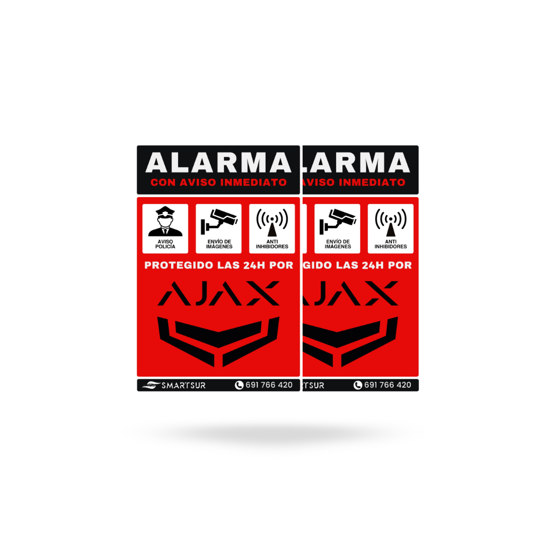 KIT-2-PEGATINAS-DISUASORIAS-ALARMA-AJAX-A7-SMARTSUR Kit 2 Pegatinas Disuasorias Alarma Ajax de Vinilo Tamaño A7 - Imagen 1