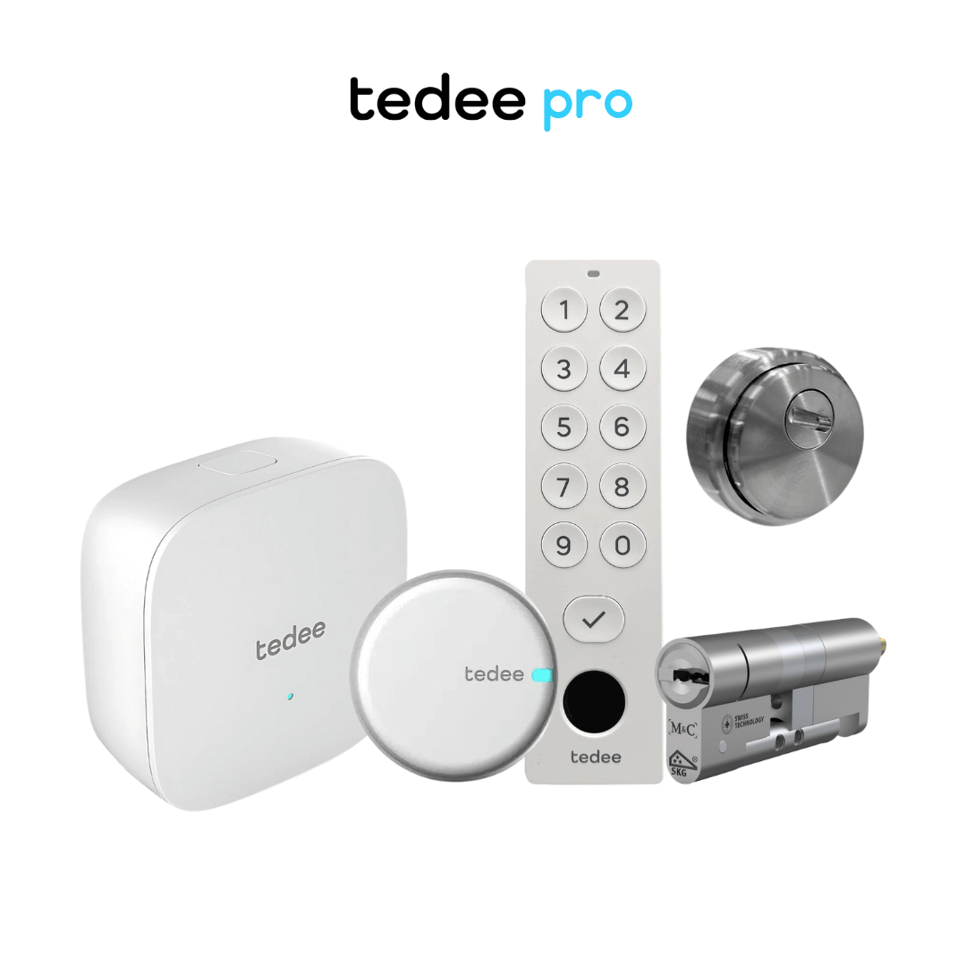 cerradura-inteligente-tedee-pro-silver-2026-pack-completo-con-escudo cerradura inteligente tedee pro plateada