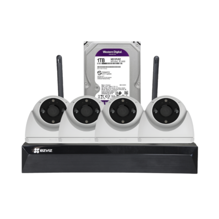 Kit videovigilancia WiFi EZVIZ con 4 cámaras H4 2K, NVR de 8 canales y disco duro de 1 TB