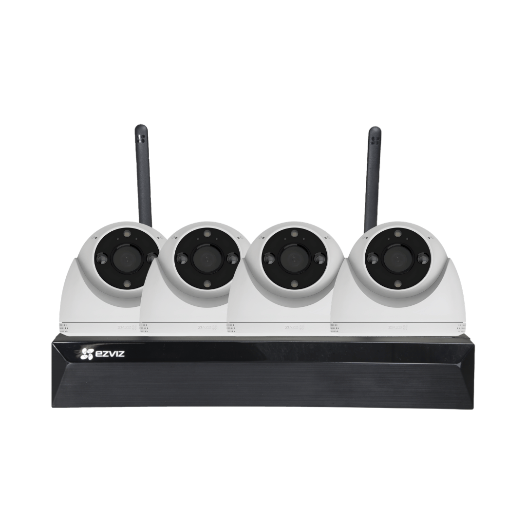 Kit EZVIZ H4 de 4 cámaras WiFi 2K con NVR Kit EZVIZ H4 con 4 cámaras WiFi 2K y grabador NVR de 8 canales