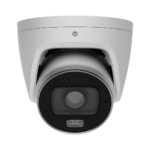 Vista frontal de la cámara IP PoE Ajax TurretCam HLVF 8MP blanca con lente varifocal