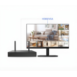 Grabador EZVIZ X5S conectado a un monitor que muestra varias cámaras mediante HDMI o VGA