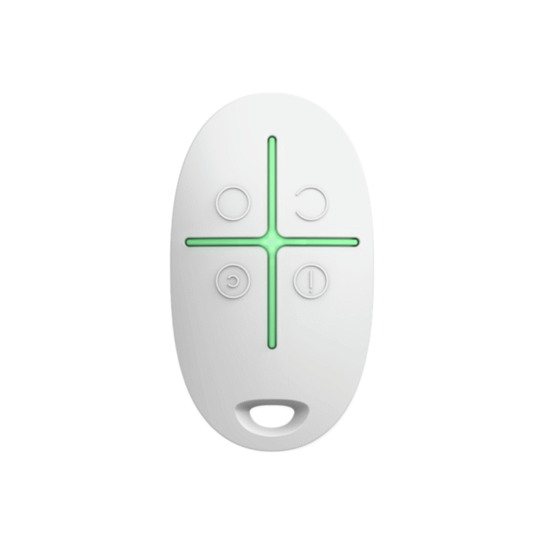 Mando a distancia Ajax SpaceControl blanco para alarma Ajax, vista frontal con cuatro botones