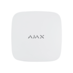 Detector de inundación Ajax LeaksProtect blanco visto de frente, con logotipo Ajax