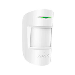 Detector Ajax CombiProtect blanco de movimiento y rotura de cristal, vista en perspectiva
