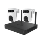 2 cámaras de vigilancia EZVIZ H9C Dual 2K junto a un grabador NVR EZVIZ sin disco duro