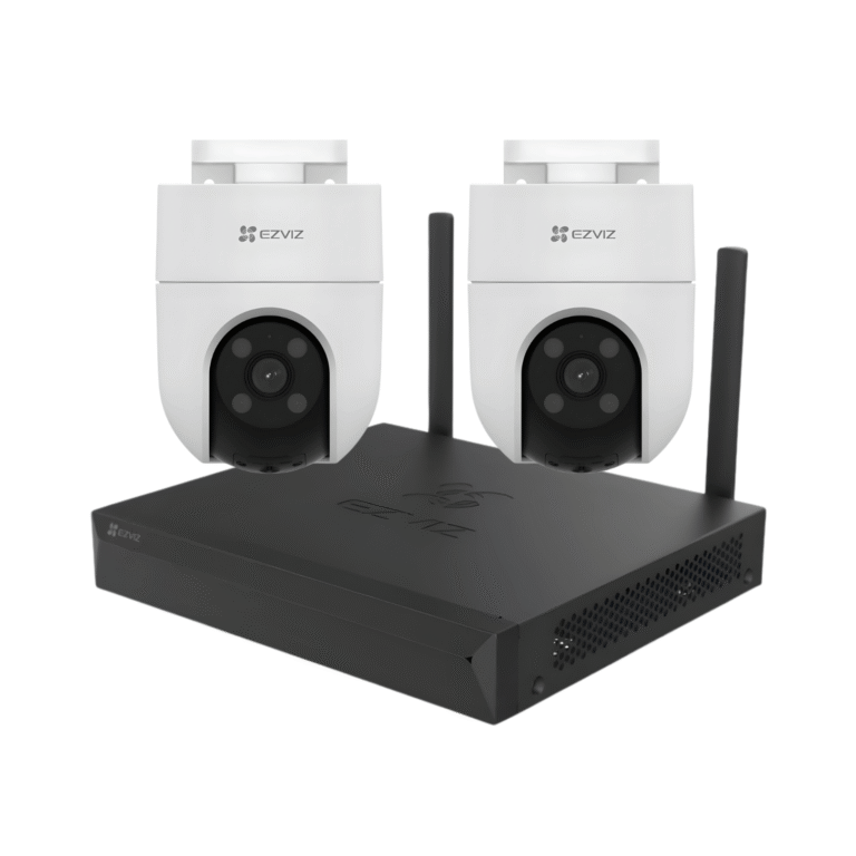 2 cámaras de vigilancia EZVIZ H8C 1080p junto a un grabador NVR EZVIZ sin disco duro
