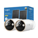 Dos cámaras de vigilancia Tapo C460 KIT 4K blancas con dos paneles solares y caja del producto