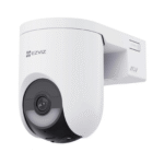 Cámara de seguridad WiFi exterior EZVIZ HB8 Lite blanca, con objetivo y soporte de pared en perspectiva