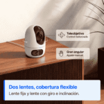 Tapo C245D sobre un mueble con teleobjetivo motorizado y gran angular de ajuste manual