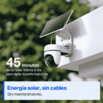 Tapo TC90 KIT instalada en exterior con su panel solar orientado hacia la luz