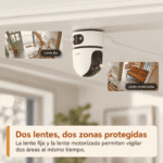 Imou Ranger Dual Pro montada en el techo con las vistas de su lente fija y su lente motorizada
