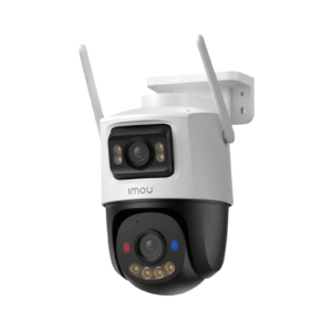Cámara WiFi exterior Imou Cruiser Dual 2 de doble lente, vista en perspectiva con antenas y soporte de pared