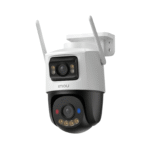 Cámara WiFi exterior Imou Cruiser Dual 2 de doble lente, vista en perspectiva con antenas y soporte de pared