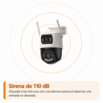 Imou Cruiser Dual 2 con ondas ilustradas que representan su sirena integrada de 110 dB
