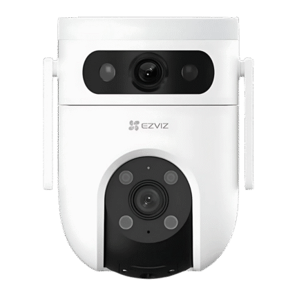 Vista frontal de la cámara EZVIZ H9C Dual 2K con lente superior fija y lente inferior motorizada