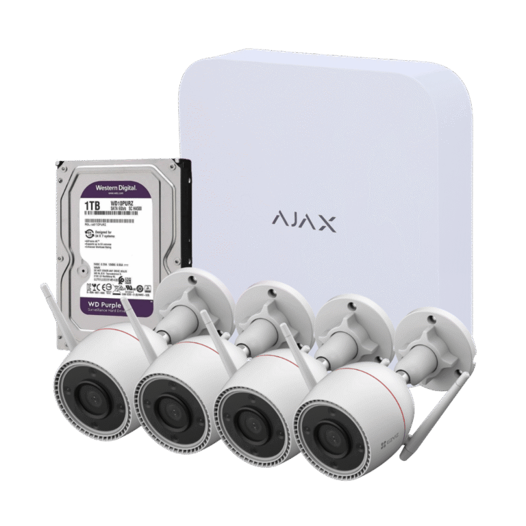 Kit videovigilancia con 4 cámaras WiFi EZVIZ H3C 2K, NVR Ajax y disco duro de 1 TB