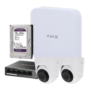 Kit videovigilancia PoE Ajax con 2 cámaras TurretCam 5 Mpx, NVR, disco duro de 1 TB y salto de alarma