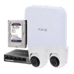 Kit videovigilancia PoE Ajax con 2 cámaras TurretCam 5 Mpx, NVR, disco duro de 1 TB y salto de alarma