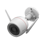 Cámara EZVIZ H3C 2K blanca vista en perspectiva, con dos antenas y soporte de pared