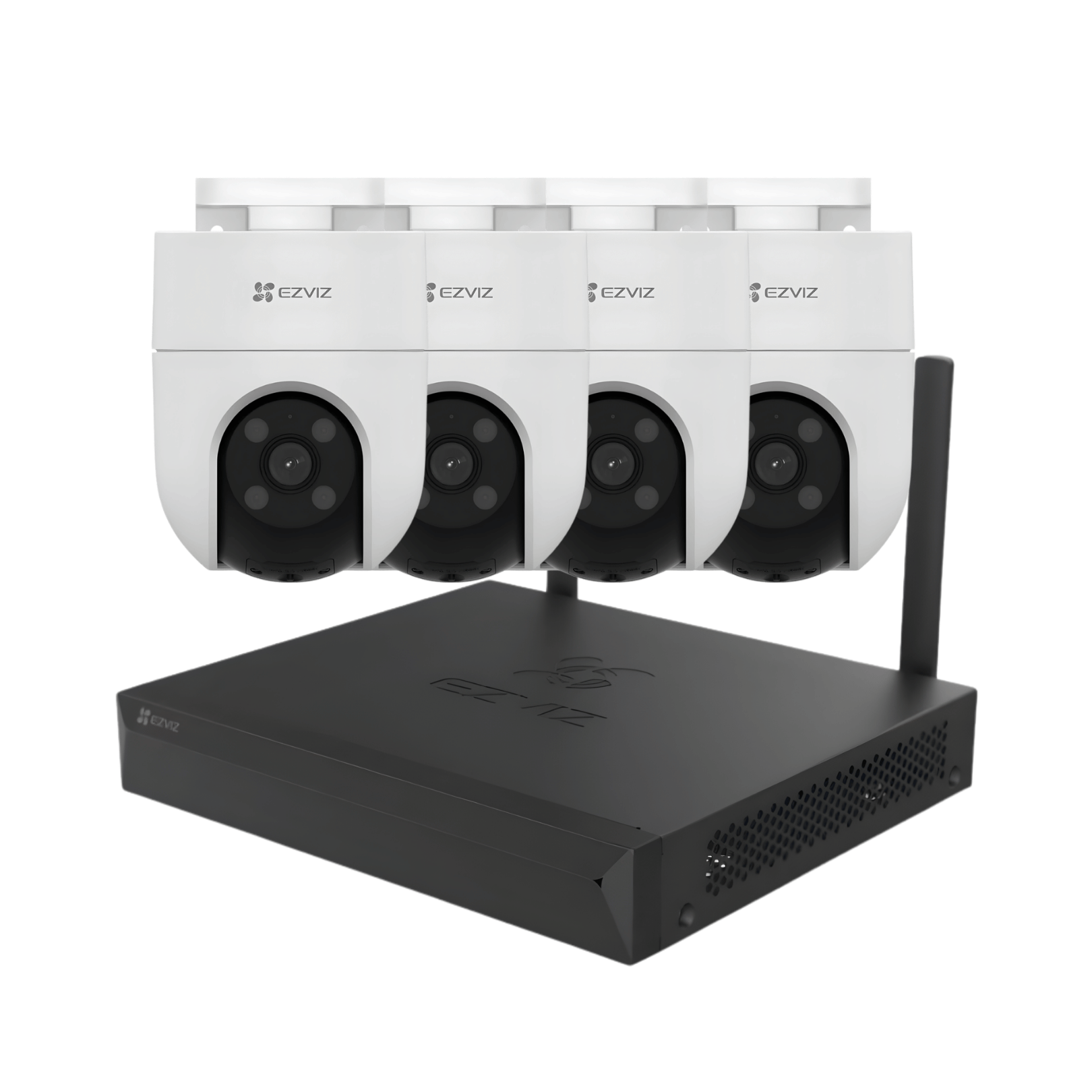 Kit 4 cámaras de vigilancia WiFi EZVIZ H8C 1080p con NVR sin disco duro 4 cámaras de vigilancia EZVIZ H8C 1080p junto a un grabador NVR EZVIZ sin disco duro