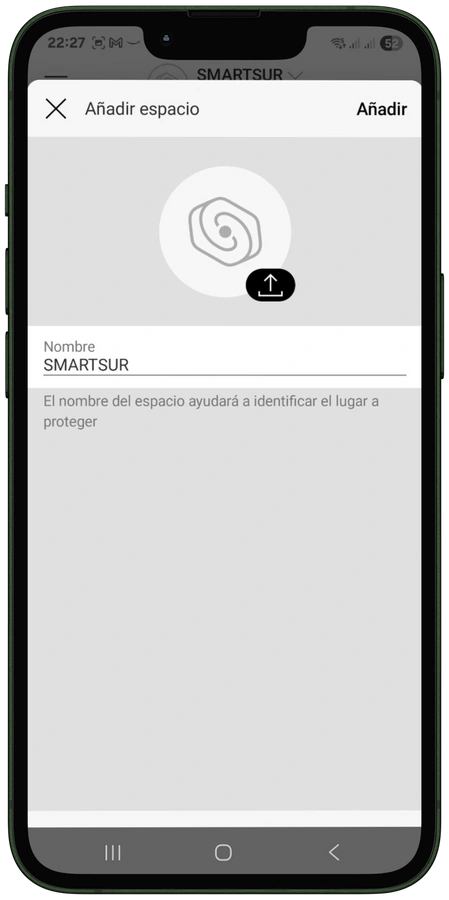 App Ajax: pantalla Añadir espacio y campo de nombre