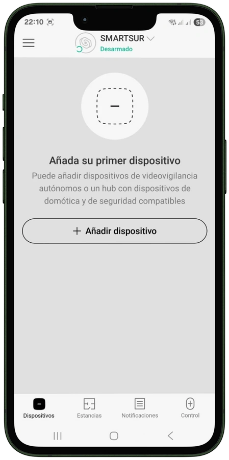 App Ajax: botón Añadir dispositivo para registrar la central