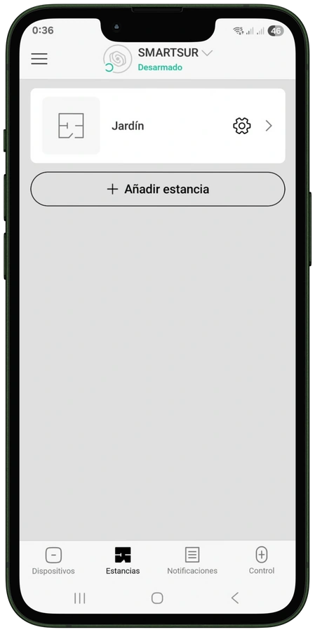 App Ajax: pestaña Estancias y botón Añadir estancia