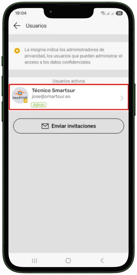 App Ajax: selección del usuario al que conceder permiso