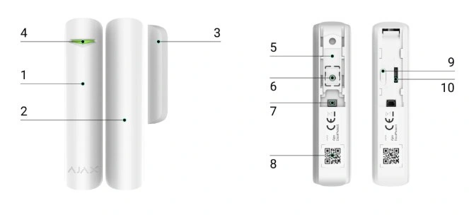 Elementos numerados del detector de apertura DoorProtect
