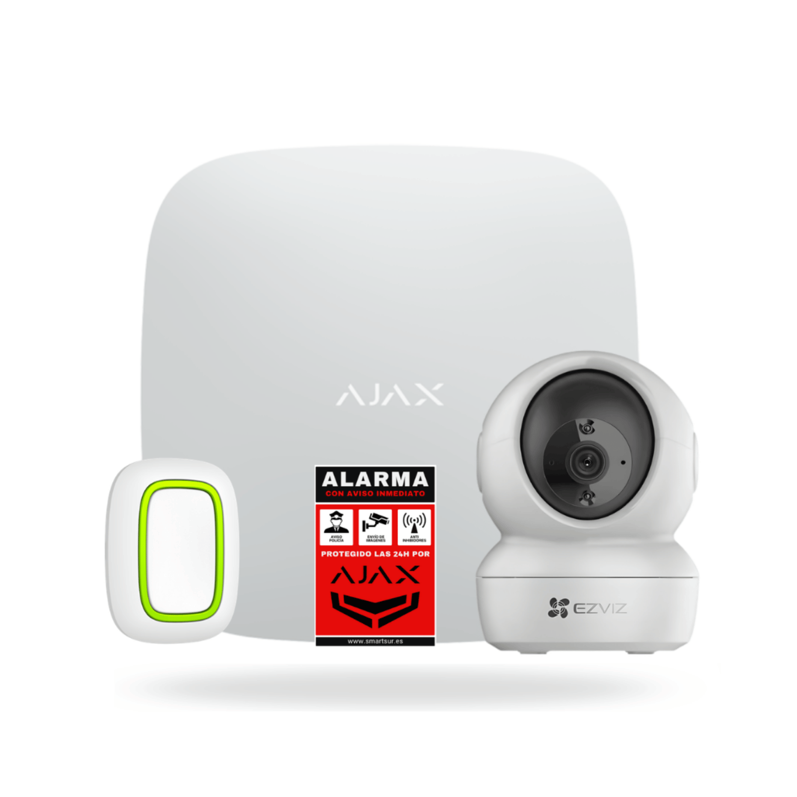 Kit Alarma Ajax Personas Mayores con Cámara EZVIZ H6c Kit Ajax para personas mayores con Hub blanco, pulsador Button, cámara EZVIZ H6c y pegatina A7